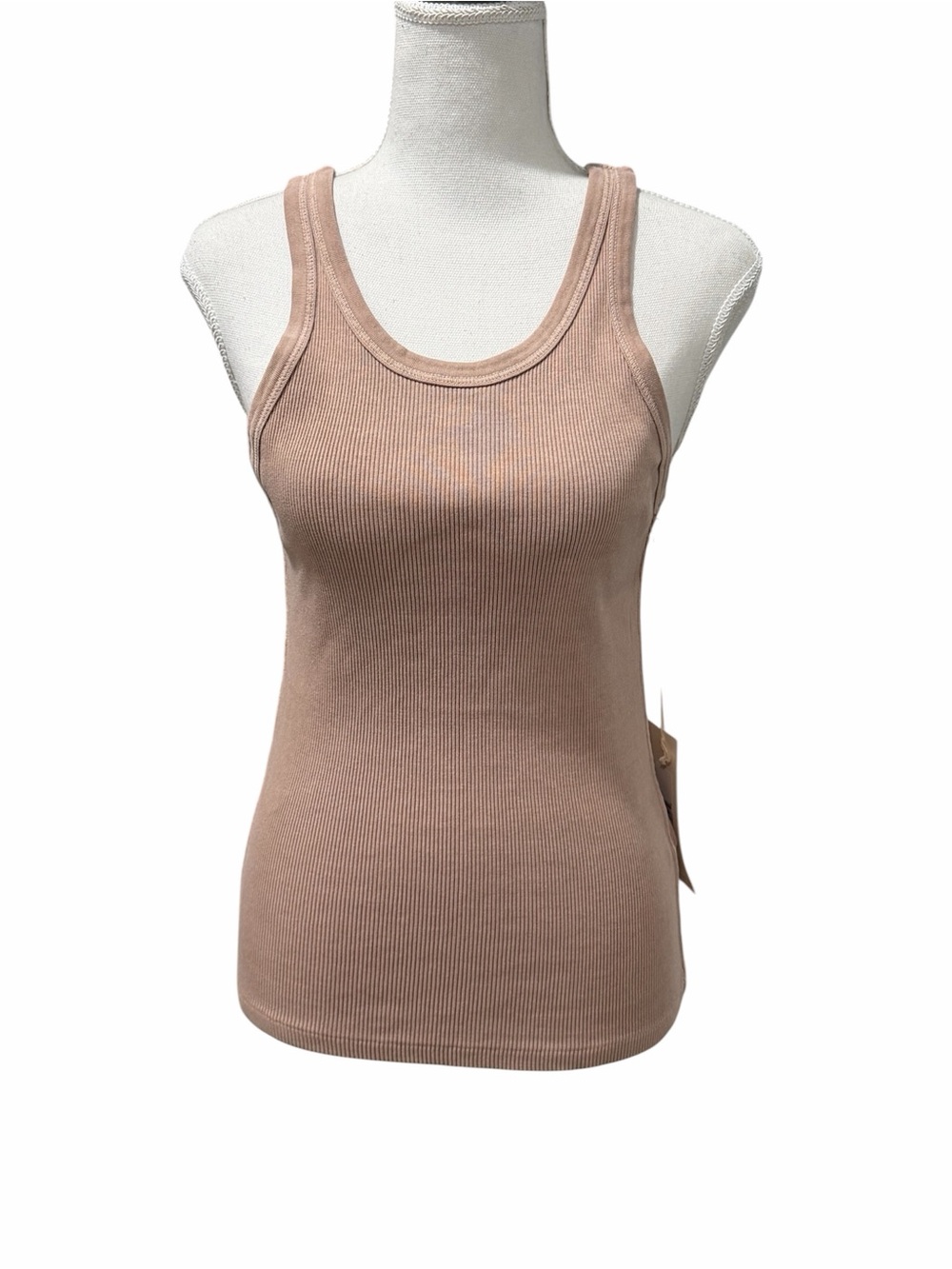 New AMO Long Rib Scoop Neck Tank Top - Taupe Size M